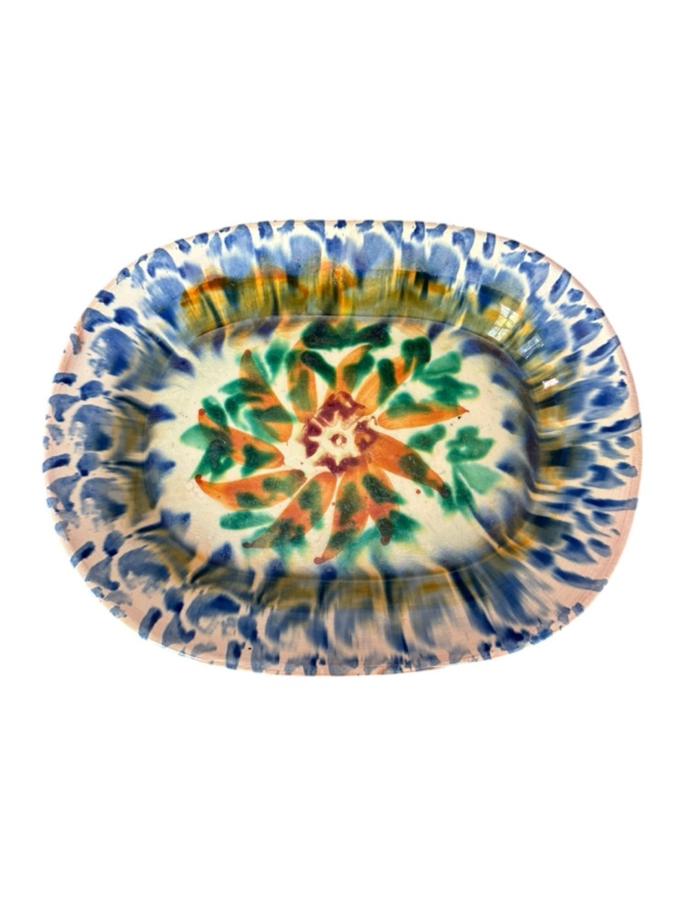 Vintage S.Y.C. Italy Splatterware Oval Wall Platter Hand Painted Mid-Century